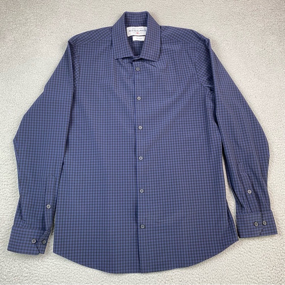 Mizzen + Main Men's Size L Trim Fit Stretch Blue Long Sleeve Button Up Shirt EUC - Picture 2 of 7